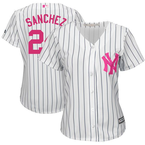 Women 2017 MLB New York Yankees #24 Gary Sanchez White Mothers Day Jerseys->->Women Jersey